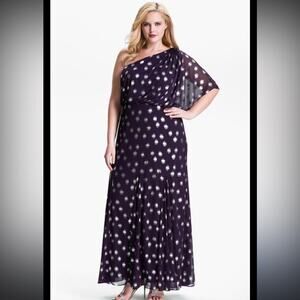 Adrianna Papell Eggplant Purple Dress Silver Accents Size 10 Formal Long